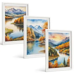 BILDER SET 3er Set - 40x60 cm Weißer Rahmen - Herbstliche Berglandschaften