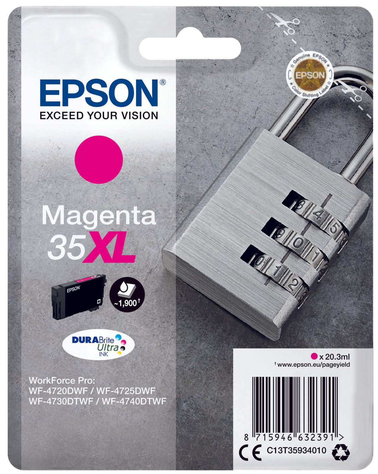 Epson Original 35XL Schloss Druckerpatrone magenta 1.900 Seiten 20,3ml (C13T35934010)