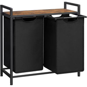 Vasagle Wäschekorb BLH201B01V1, schwarz, 2 Fächer, aus Oxford-Gewebe, 73 x 72 x 33 cm, 92 Liter