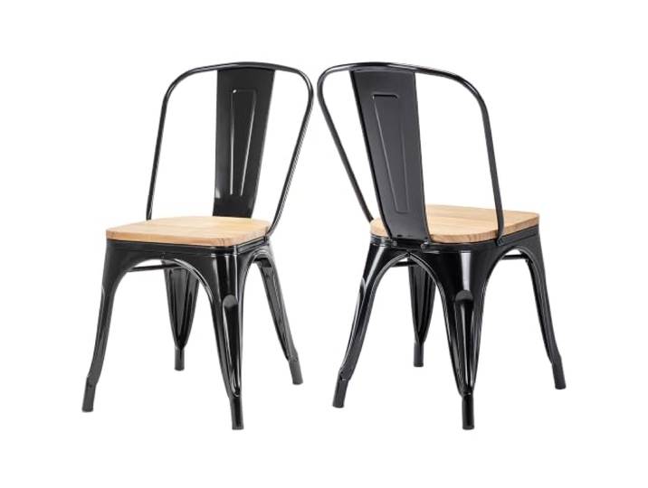 Duhome 2er Set Esszimmerstuhl aus Metall, Schwarz+Naturholz Bistrostuhl aus Eisen Esszimmerstuhl mit Rückenlehne, Stapelbare Küchenstühle