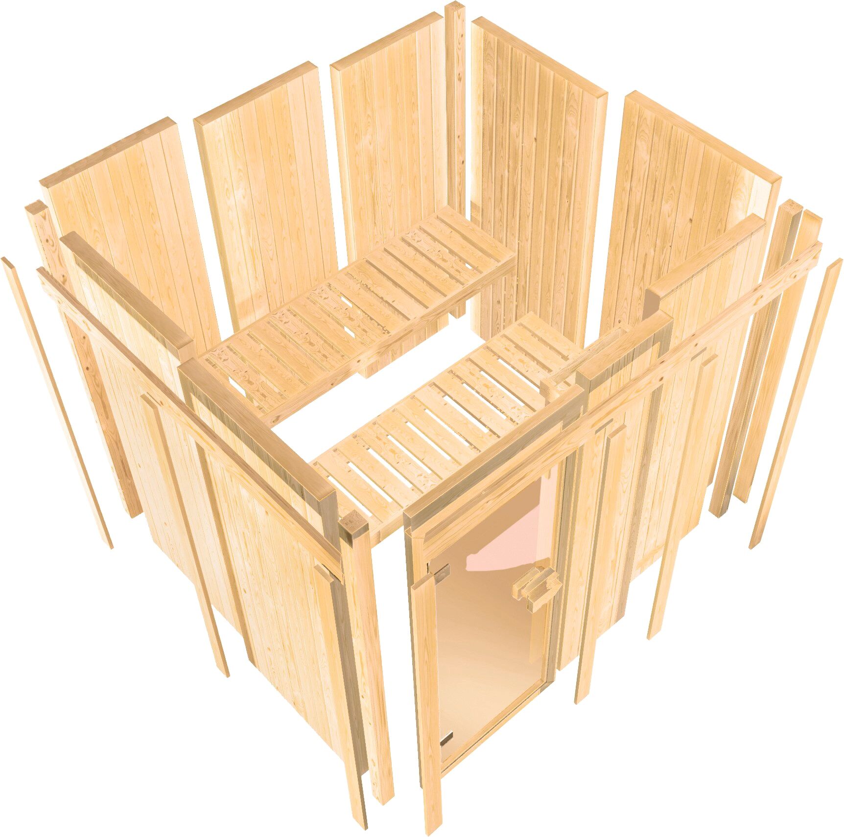 Sauna KARIBU "Swantje", beige (naturbelassen), Saunaofen, integrierte Steuerung, 3,6 kW, Saunen, Ofen 3,6 kW intgr. Strg