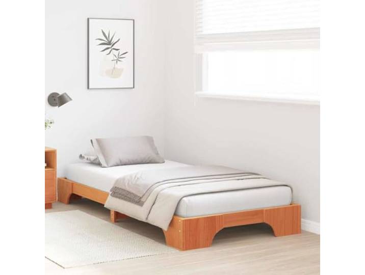 KTHLBRH Bettgestell Kiefer massiv 80 x 200 cm braun gewachst Feste Latten, Rückseite bearbeitet, einfache Montage, einfache Wartung