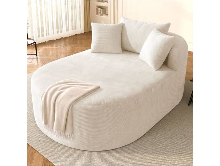 ROVRYN Fauteuil relax ovale compressé en tissu côtelé beige clair sans montage assise profonde 122 cm