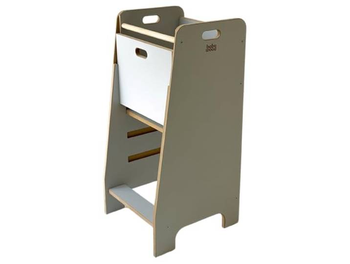 Lernturm aus Holz extra sicher Montessori Küchenhelfer Küchenhelfer Verstellbare Plattform Kitchen Helper Sichere Küchenmöbel Küchentreppe eingebettet (Grau)