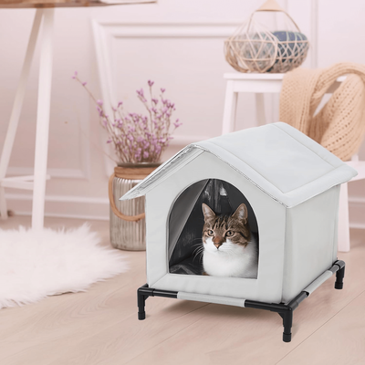 PetsAreLife Waterproof Outdoor Cat House, Feral Cat Shelter With Cold Resistance gray l