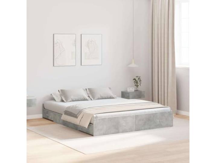 Stauraumbett Kiefernholz Modernes Aufbewahrungsbett 140x200 Grau Aufbewahrungsbettgestell Beton Grau 140x200 cm mit 4 Schubladen Staufach Holzwerkstoff Kiefernholz Massiv Stabil Modernes