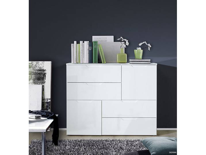 Commode 2 portes et 4 tiroirs pm Sienna Blanc Brillant - Basika