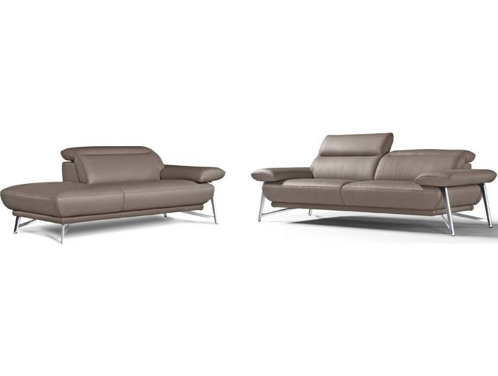 Egoitaliano Sofa Anais, erstklassiger Sitzkomfort, Fußfarbe chrom, Set, Kopfteil verstellbar, Leder BACIO, safari