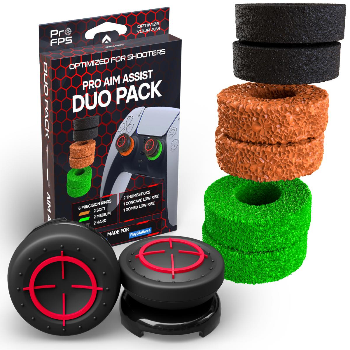 ProFPS Duo-pack met 6 precisieringen en 2 gemengde sticks voor PS5 en PS4 controllers