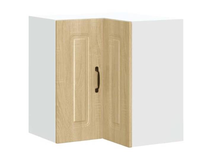 fsahslih Küchen Eckhängeschrank Kalmar Sonoma-Eiche 57x57x60 cm Kompakter Wandküchenschrank für Küche und Speisekammer, schafft Stauraum an der Wand und hält Töpfe stets griffbereit.