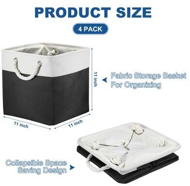 Unique "Fabric Storage Cube, 11"" Collapsible Storage Bins with Handles 4 Pack"