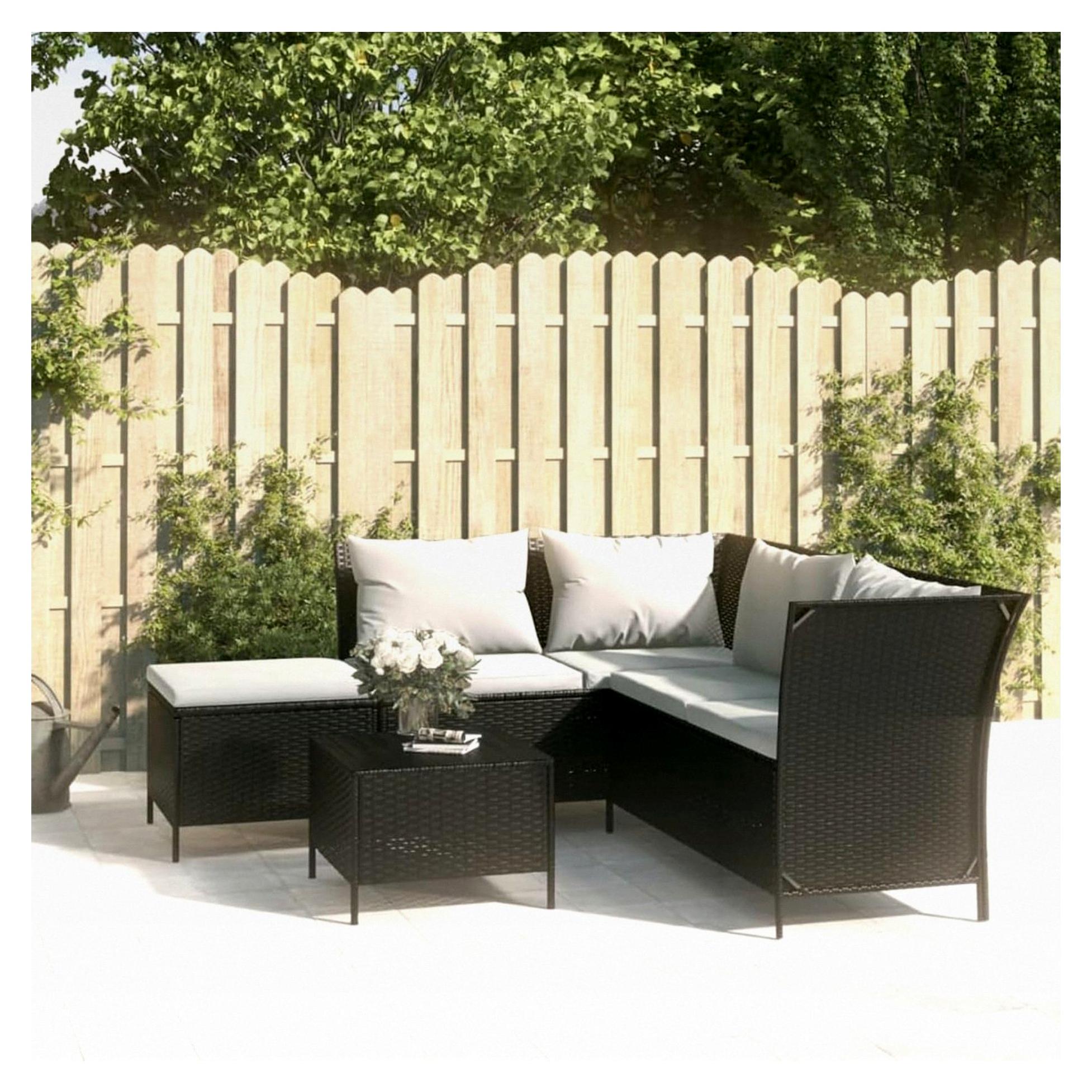 4-teiliges Garten-Lounge-Set mit Kissen Schwarz Poly Rattan Gartenmöbel