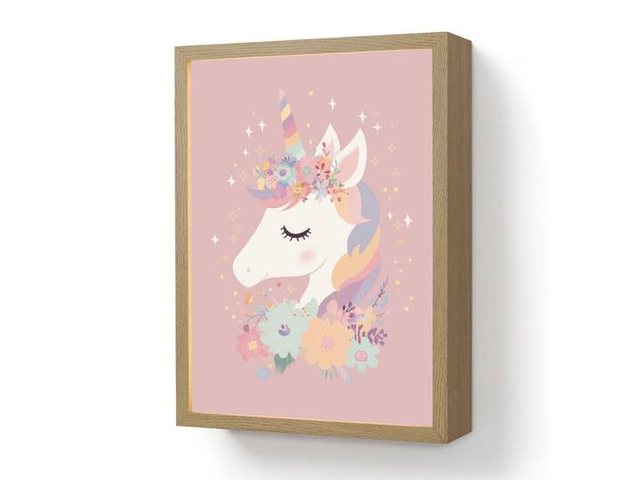 OnlyWow Wandleuchte MIT Akku Einhorn - Rosa - Blumen 30x40 cm, Rechteckig, LED integrated, 30x40x8 cm, Lampen & Leuchten, Innenbeleuchtung, Wandleuchten