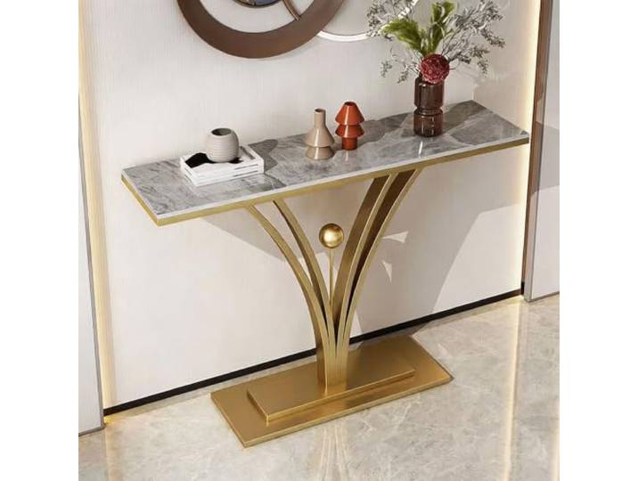HLDJYLZS Schmaler Luxus Konsolentisch, Sintersteinplatte Metallrahmen Schmaler Konsolentisch mit Sintersteinplatte und Metallrahmen für Eingang, Flur, Hotel und Wohnbereich