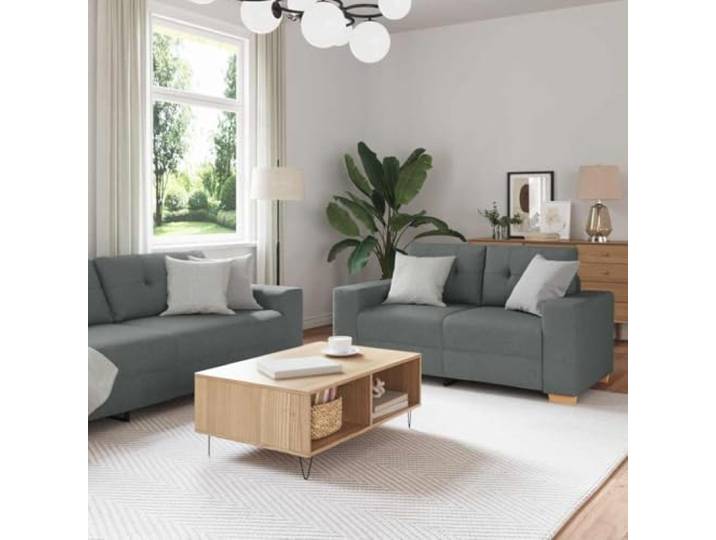 ZQQLVOO 2-teiliges Sofa-Set mit Kissen, Dunkelgrau Polyesterbezug, Holz- und Metallrahmen, breite Armlehnen, dick gepolstert, für Wohnzimmer und Büro