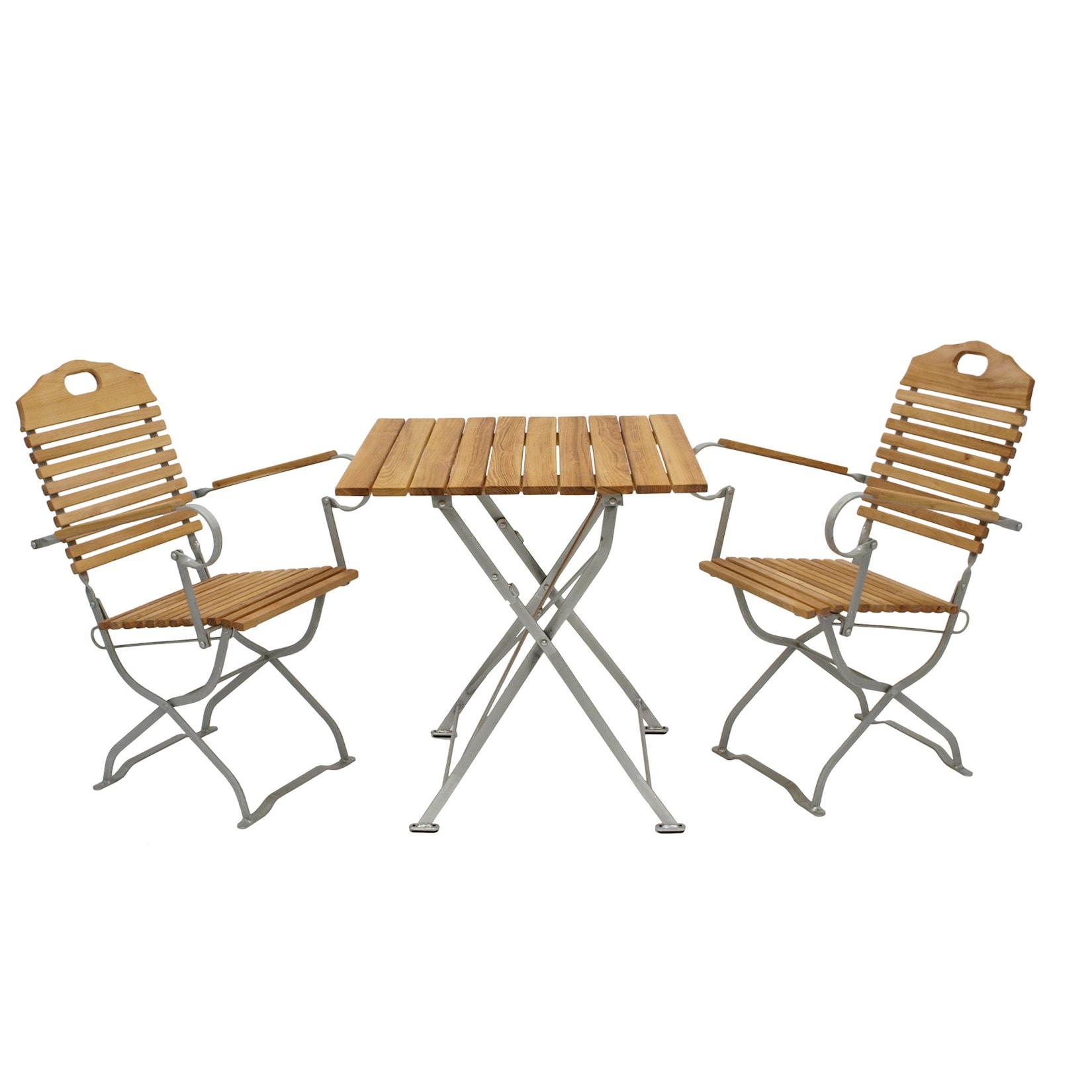Kurgarten - Garnitur BAD TÖLZ 3-teilig (2x Armlehnensessel, 1x Tisch 70x70cm), Flachstahl verzinkt + Robinie, klappbar