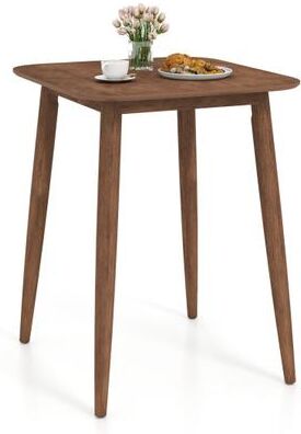 Costway 36 Inch Counter Height Bar Table Wooden High Top Pub Table with Solid Rubber Wood Legs-Walnut