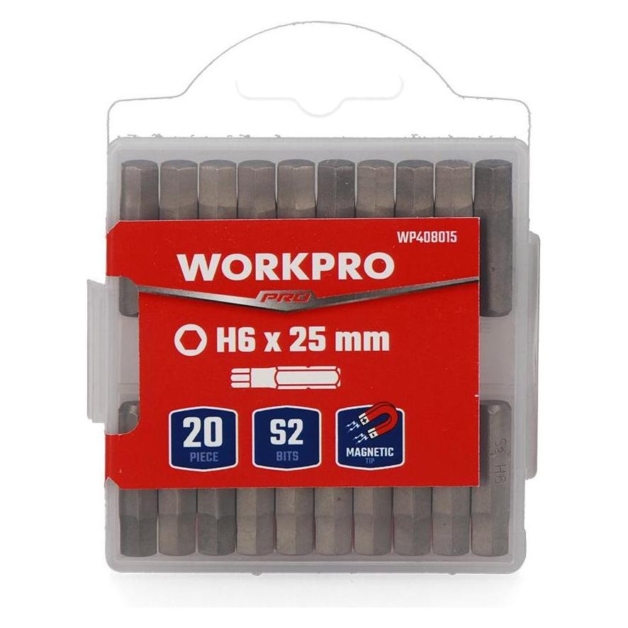 Workpro Magnetic hexagonal bits h6 x 25 mm, s2 steel, 20 units (Innensechskant) (62122553)