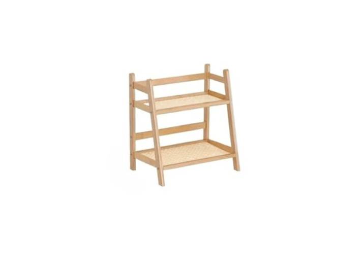 SNDISNV 2-stufiges trapezförmiges Rattan-Desktop-Aufbewahrungsregal Cremefarbener Organizer for die Küchenarbeitsplatte, Make-up-Präsentationsständer(Primary color)