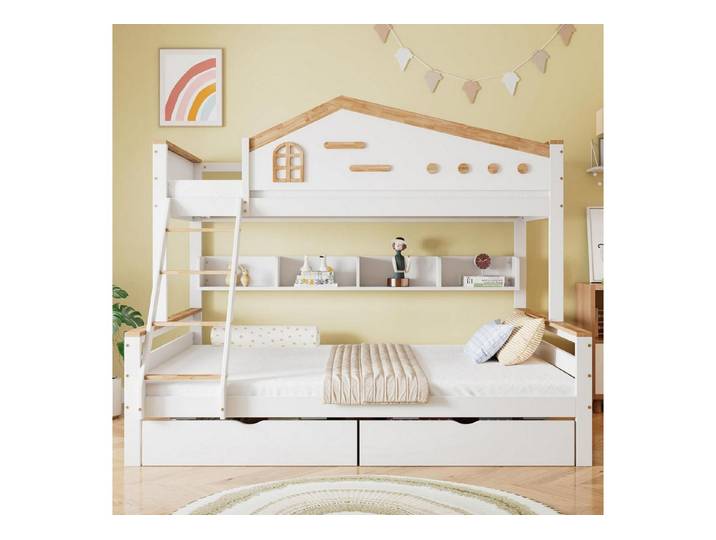 LuxusKollektion Kinderbett Etagenbett Kinderbett Weiß/Natur mit Stauraum