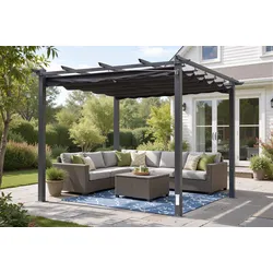 OUTFLEXX Antalya Pergola mit faltbarem Stoffdach, Anthrazit, Aluminium/Stahl/Polyester, 3 x 3 m, UV-Schutz 30+