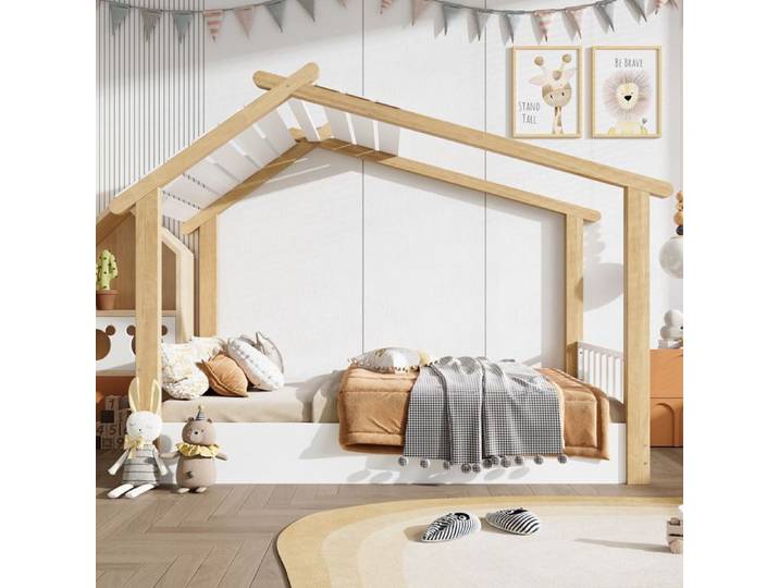 Lits en bois Lit simple Lit enfant Exquis conception maison en bois Stables sommiers à lattes Design clair