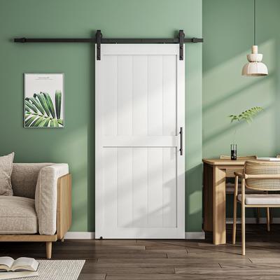 Nuzanto 84''H Primed H-Frame White Sliding Barn Door Water Proof PVC Surface With Installation Hardware Kit