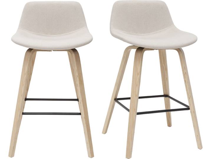 Barhocker skandinavisches Design beige und Holz H65 cm (2er-Set) NONIE