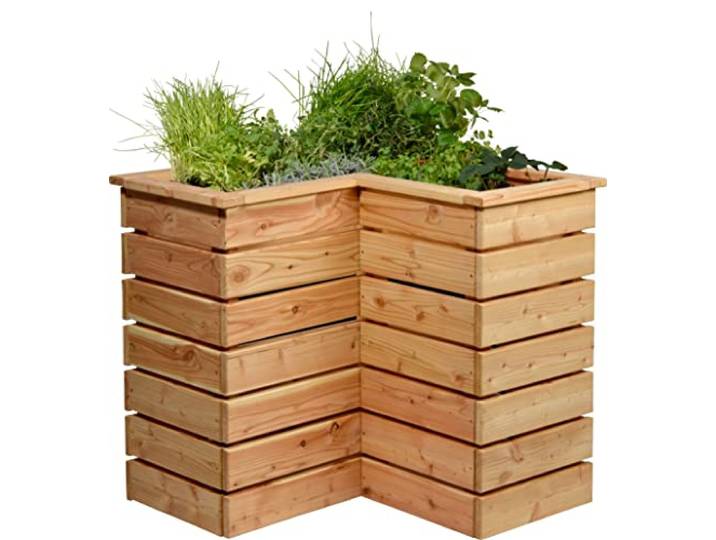 dobar® Eck-Hochbeet Douglasie Massivholz - Platzsparendes Kräuterbeet - Salatbeet für Garten/Terrasse/Balkon - 78 x 78 x 73 cm