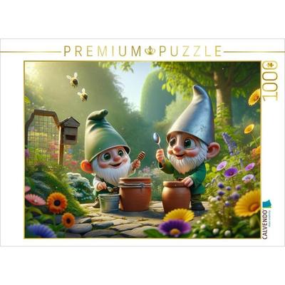 CALVENDO Puzzle Summendes Zwergenglück: Zwei Imker unter den Gartenbewohnern | 1000 Teile Lege-Größe 64x48cm Foto-Puzzle für glückliche Stunden