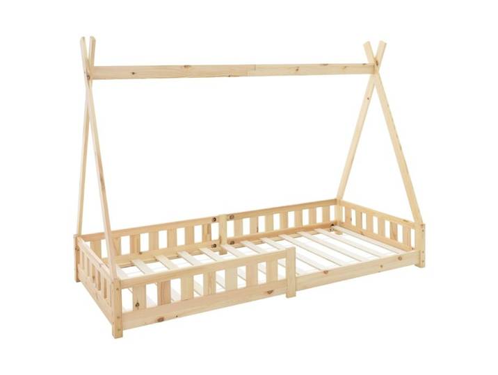 ML-Design Lit d'Enfants Tipi 90x200 cm Naturel avec Protection Antichutes et Sommier à Lattes Bois de Pin