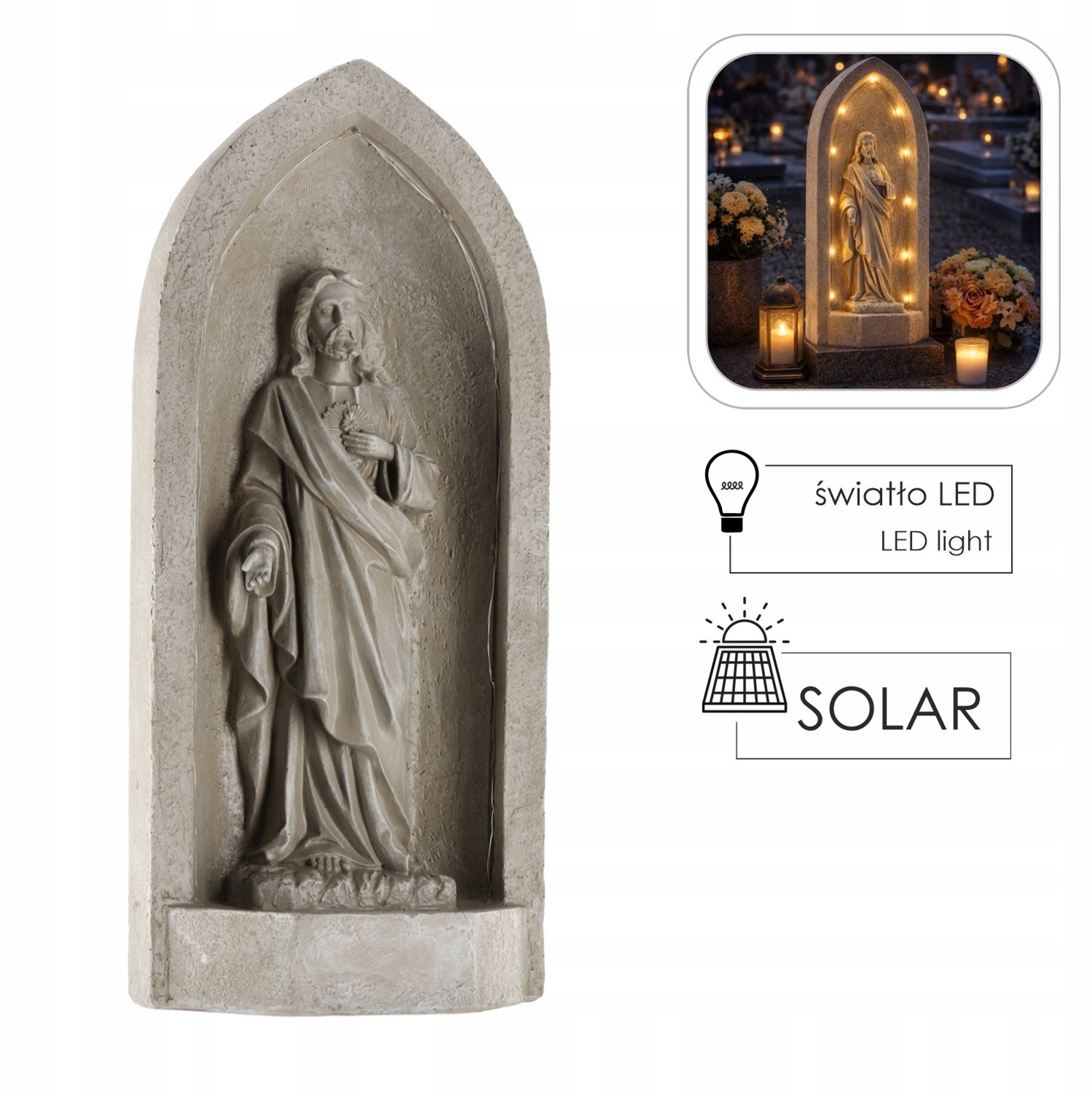 Merkloos Jezus Beeld in Kapel met LED Verlichting, Hoogte: 51.5 cm