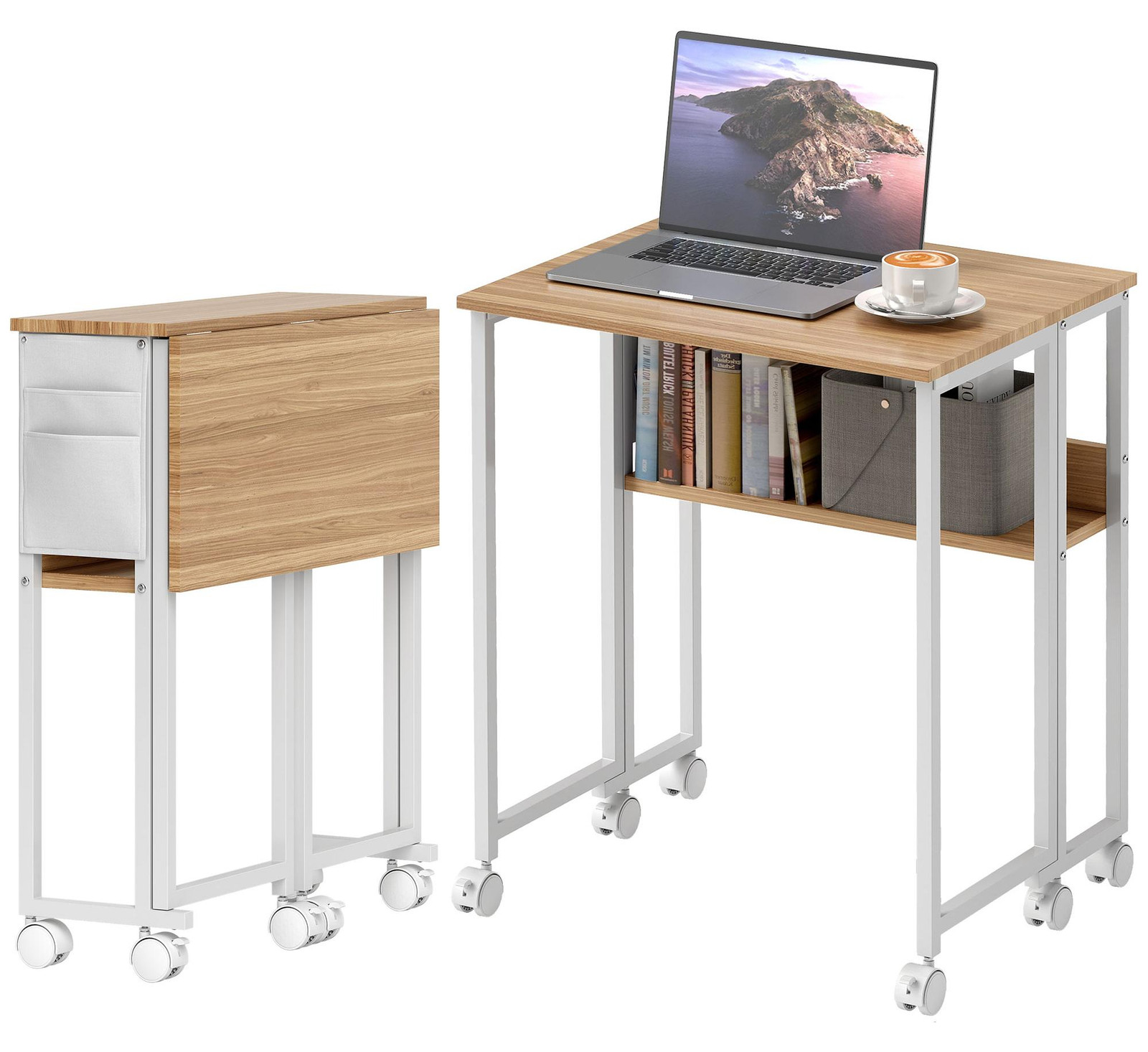 HOMCOM Opklapbaar bureau met wielen, naturel, Breedte: 63 cm