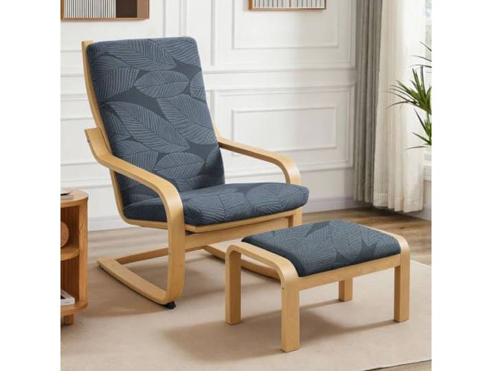 Housse de Coussin pour Chaise Poang Jacquard\, Housse Extensible élastique pour Ottoman\,Bleu