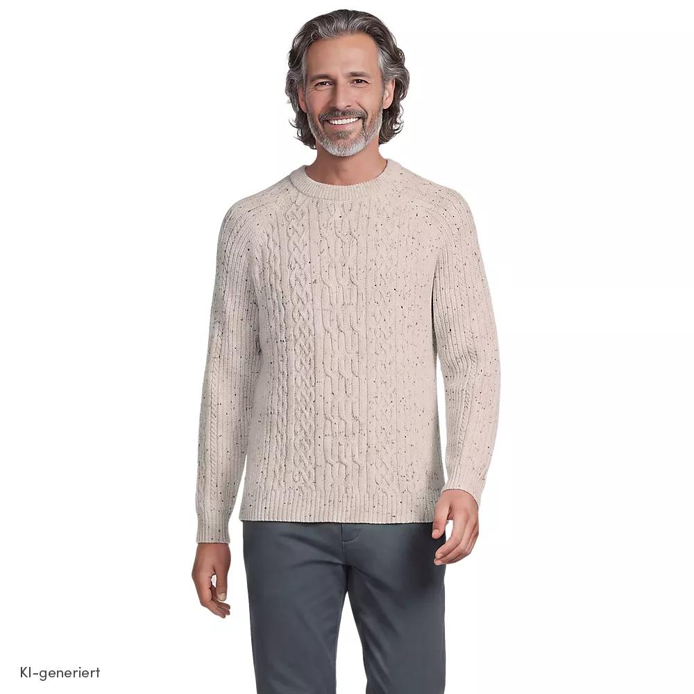Zopfmuster-Pullover aus Baumwoll/Wollmix, Herren, size: regular, Elfenbein, Baumwoll-Mischung/Woll-Mischung/Nylon-Mischung, by Lands' End