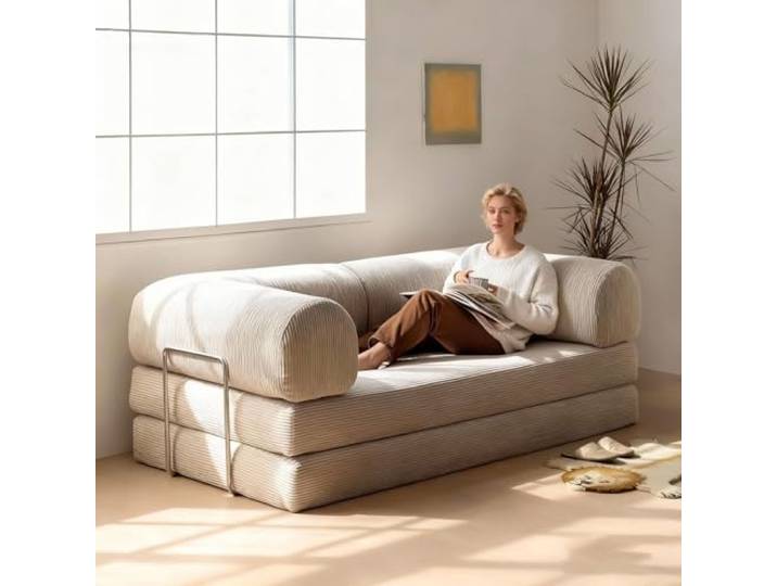 WENMEE Modulares Schlafsofa, 3-in-1-Ecksofa für kleine Räume wie Wohnzimmer und Schlafzimmer, Cord(180x100x75cm)