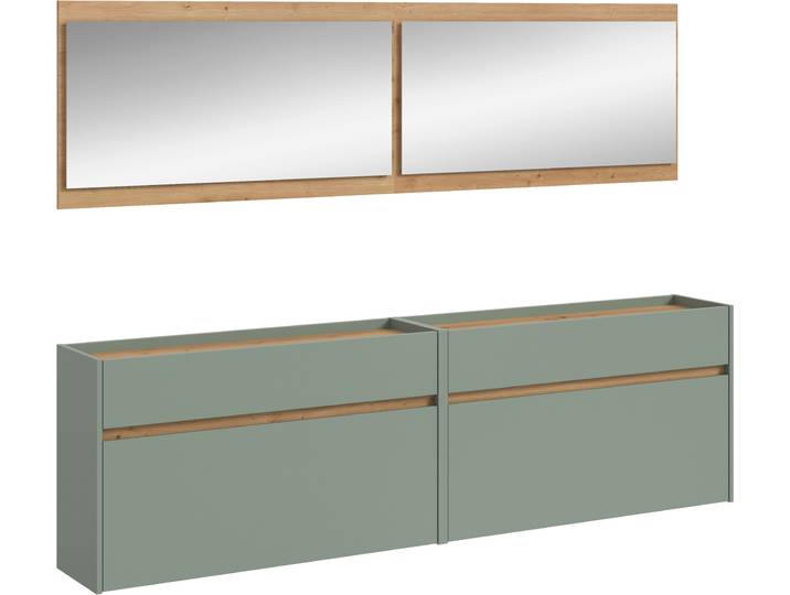 Garderoben-Set HOME AFFAIRE EVRID, 4-teilig, Breite 220 cm, individuell hängbar & erweiterbar , salbei nb, artisan oak nb, B:220cm H:192cm T:32cm, Holzwerkstoff, Kastenmöbel-Sets, Garderoben-Set, Garderobenkombination, Garderobe, Wandgarderobe, Flur, Diele