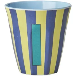 RICE Melamin Buchstabenbecher gestreift, I, blau