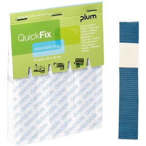 Plum Pflaster QuickFix Detectable Long, 30 Strips, detektierbar, elastisch, atmungsaktiv, 12 x 2cm