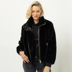 DINE 'N' DANCE Webpelz-Jacke Stehkragen Reißverschlusstaschen figurumspielend