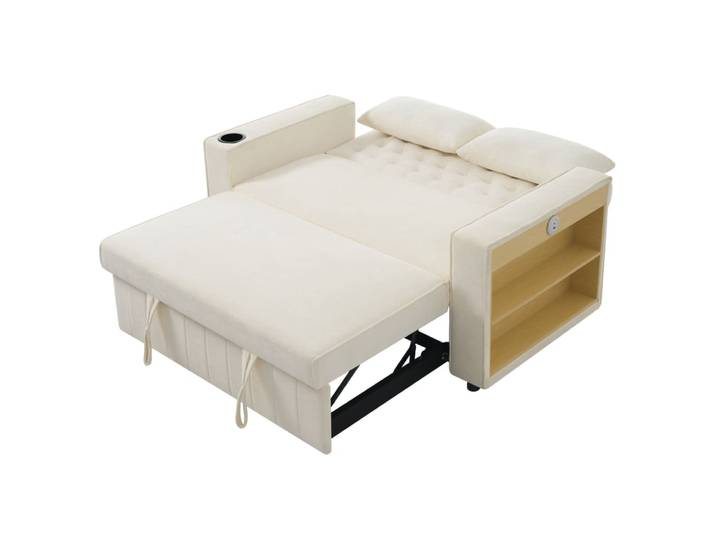 Canapé en chenille beige avec usb 140x137x84 cm