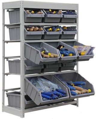 King's Rack Bin Rack Storage System Heavy Duty Steel Rack Organizer Shelving Unit w/ 16 Plastic Bins in 6 tiers.