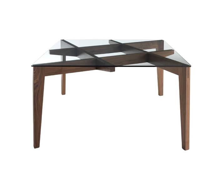HORM table AUTOREGGENTE 140x140 cm (Noyer foncé - bois et verre)