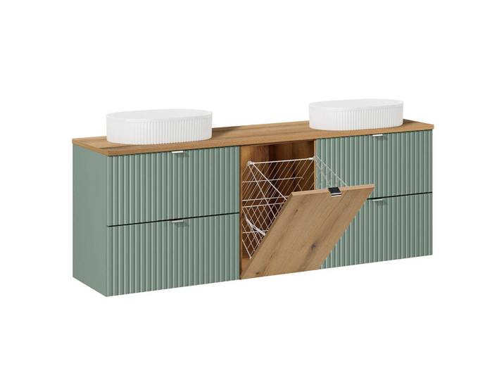 Petits-meubles Doppelwaschtisch 160.4cm Jade Grün, Holzwerkstoff, 160.4x59.5x40 cm, Badezimmer, Waschbecken & Armaturen, Waschtische