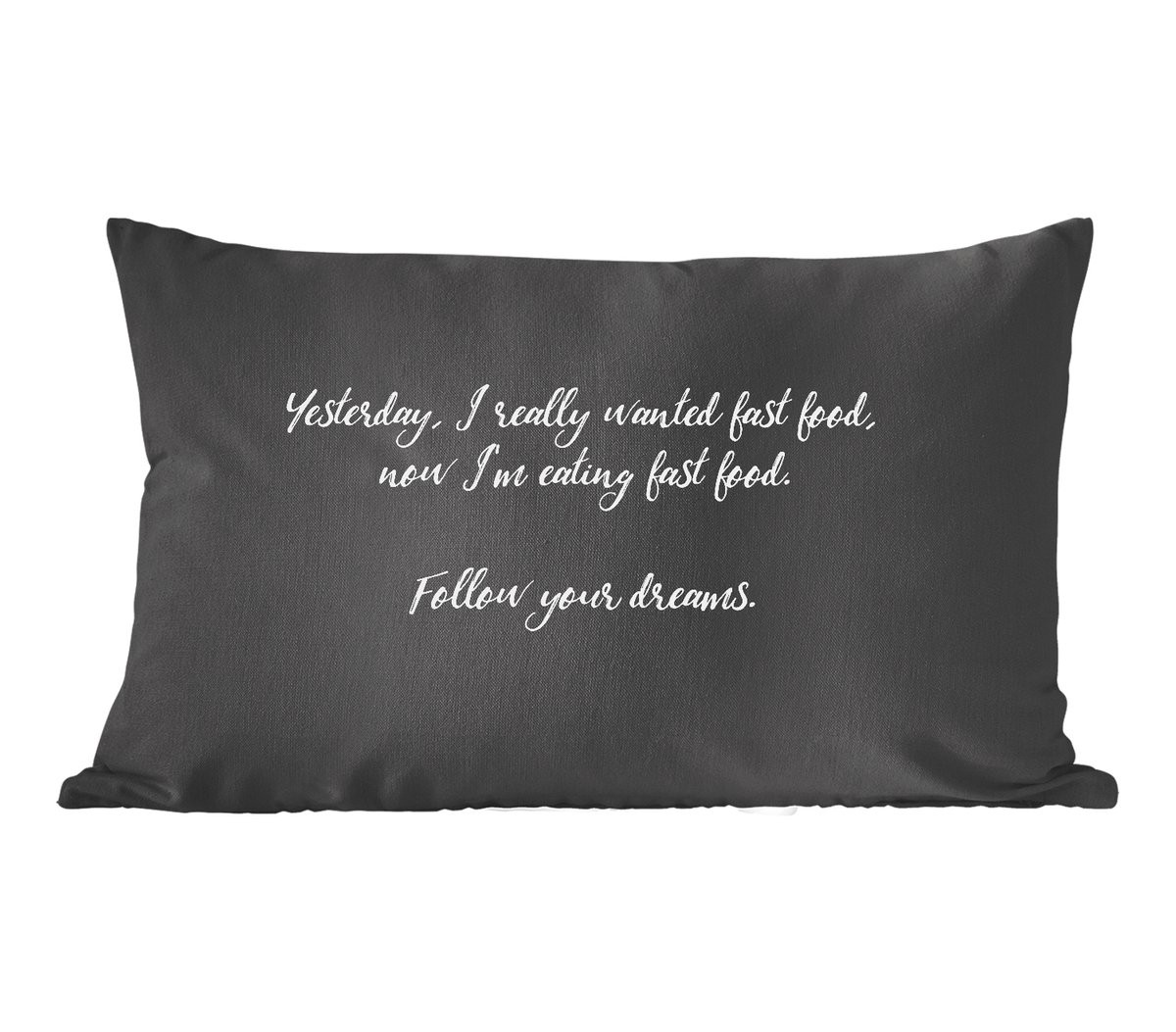 PillowMonkey Sierkussen met Fastfood Quote - 50 x 30 cm