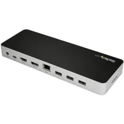 StarTech Dual Monitor USB C Dock - Pd (USB-C, 4 Ports), Dockingstation + USB Hub, Schwarz, Silber