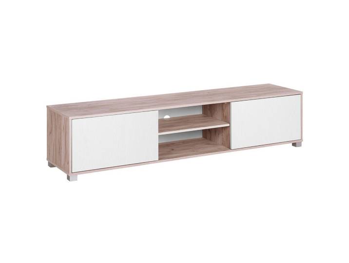 Beliani Tv-Möbel Helleres Braun, Weiß Lincoln 41/180/41 cm, Hellbraun, 180x41x41 cm, Wohnzimmer, TV Möbel, Lowboards, Lowboards stehend