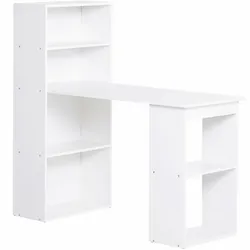 STILVORA Schreibtisch mit Regal 120x55x120 cm Weiß, kompakter Arbeitstisch mit 4 Ablagen und offenen Fächern, große Arbeitsfläche fürs Homeoffice