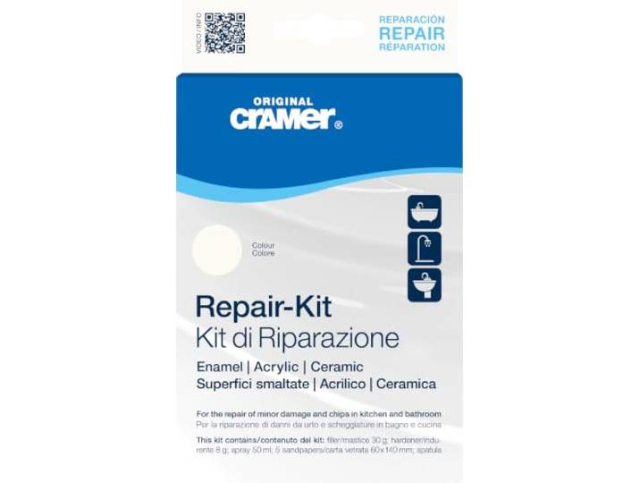 Cramer Reparatieset wit alpin - voor badkuipen, douchebakken & wastafels - professionele oplossing voor het oplossen van impactschade en afschilfering op email, keramiek en acryl