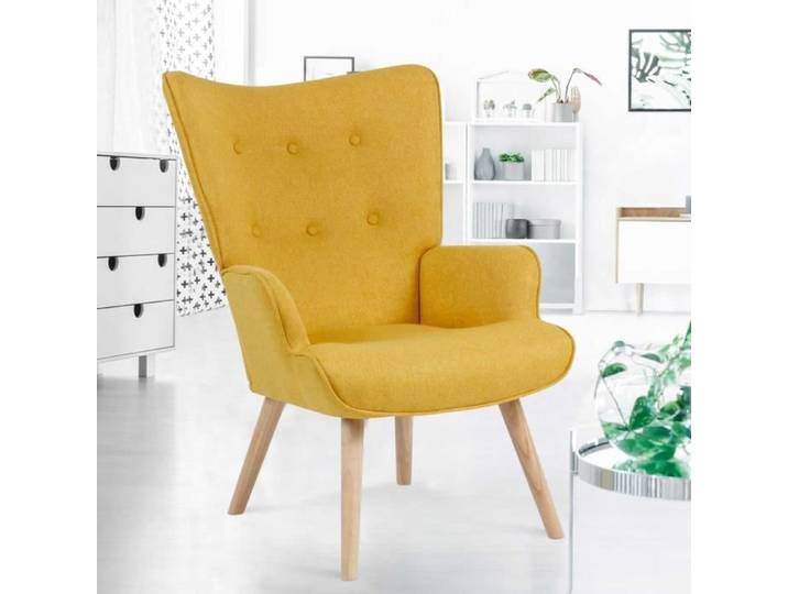 IDMARKET Fauteuil scandinave IVAR en tissu jaune